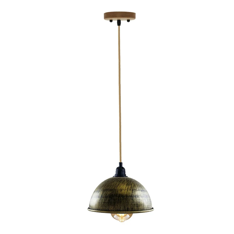 Industrieller Hanf-Anhänger im Retro-Stil aus Metall, Lampenschirm aus gebürstetem Messing~2112