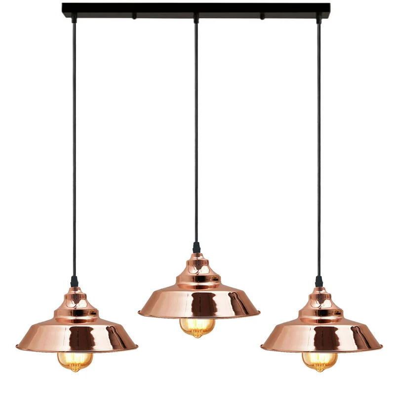 Industrielle Rose Gold Metall 3 Kopf Pendelleuchte ~2017