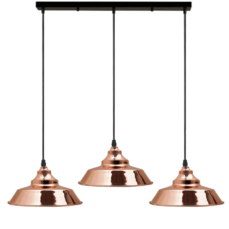 Industrielle Rose Gold Metall 3 Kopf Pendelleuchte ~2017