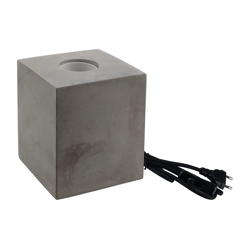 Tischleuchte E27, CUBE, Metall zementoptik, Textilkabel mit Schalter, exkl. Leuchtmittel