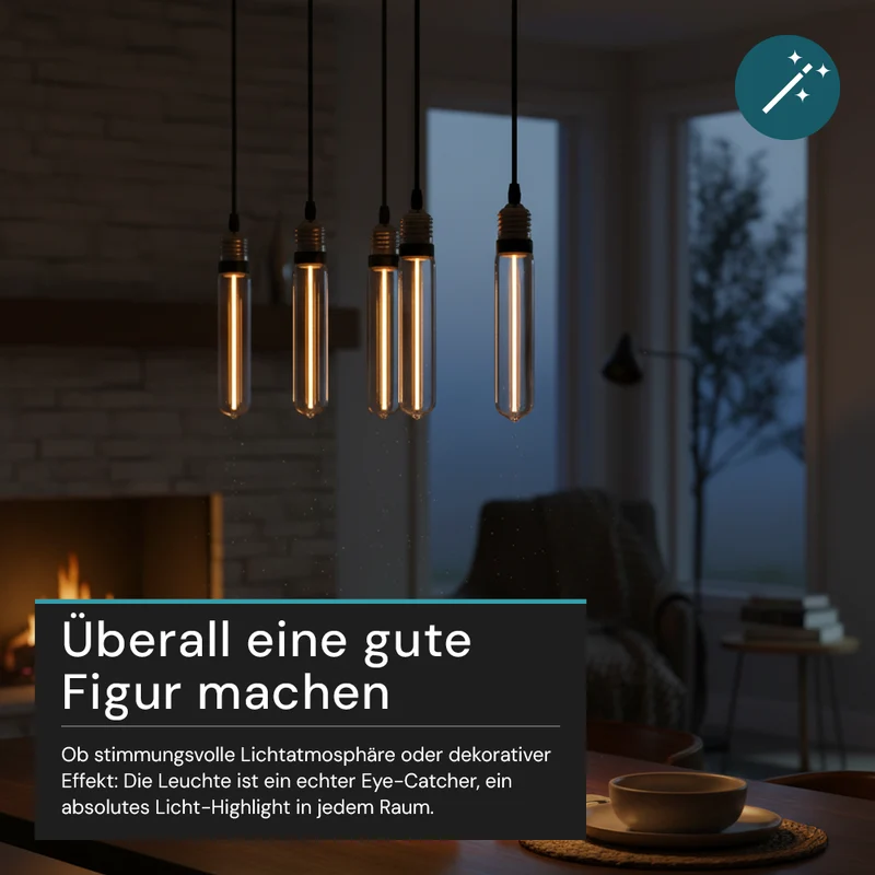 LED Filament Leuchtmittel, TUBE LINE, Smoke, E27, T30, 2W, 40lm, 1800K, dimmbar