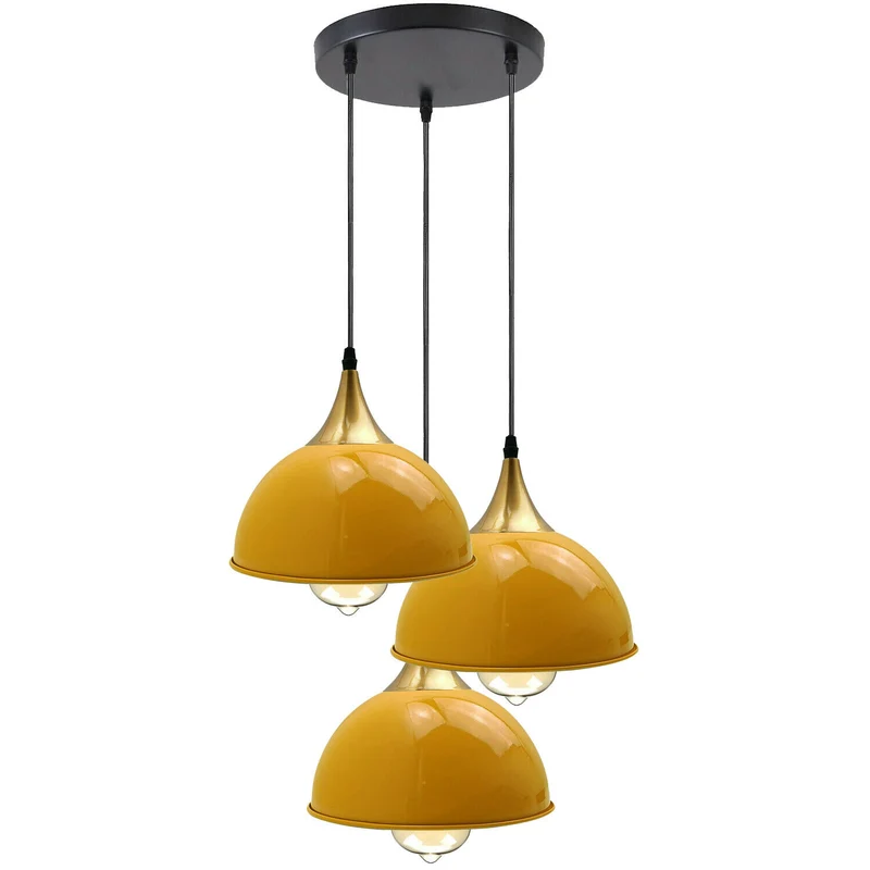Industrie Retro Hängeleuchte mit 3 Dreiflammig, 21 cm, Metall, Gelb~2108