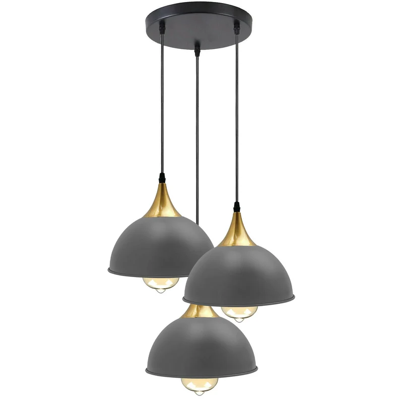 Industrie Retro Pendelleuchte mit 3 Dreiflammig, 21 cm, Metall, Grau~2106