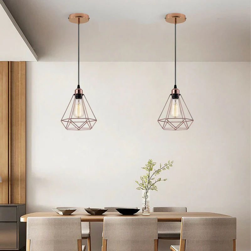 Industrielle Vintage Loft Rose Gold Diamantform Kronleuchter Deckenpendelleuchte Lampe~1995