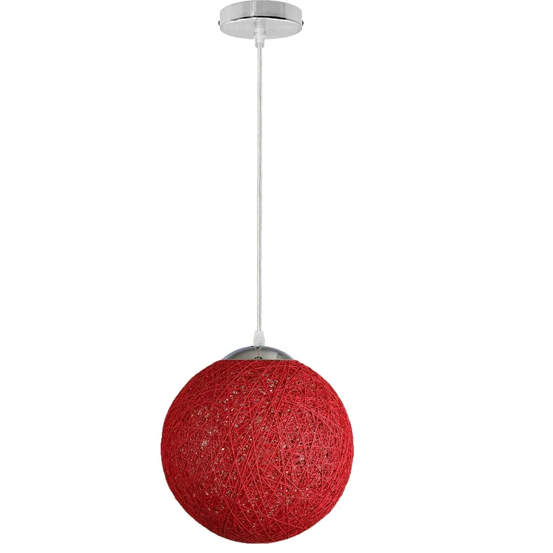 Rote Rattan-Pendelleuchte Ø20 cm – E27-Fassung, 95 cm Kabel~2074