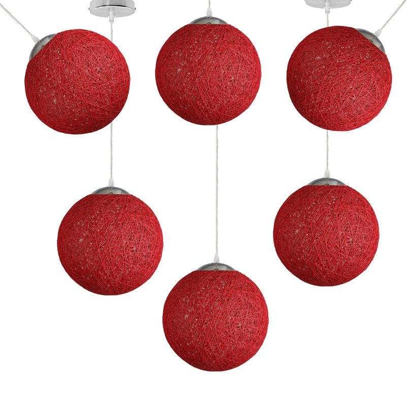 Rote Rattan-Pendelleuchte Ø20 cm – E27-Fassung, 95 cm Kabel~2074