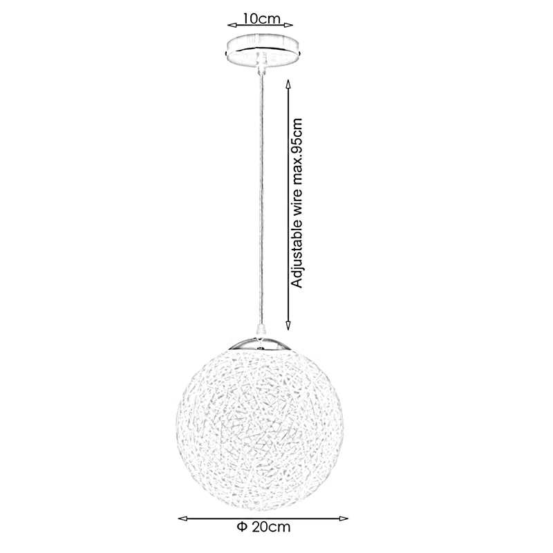 Rattan-Pendelleuchte E27 mit 95 cm Kabel – Ø20 cm Naturdesign~2072