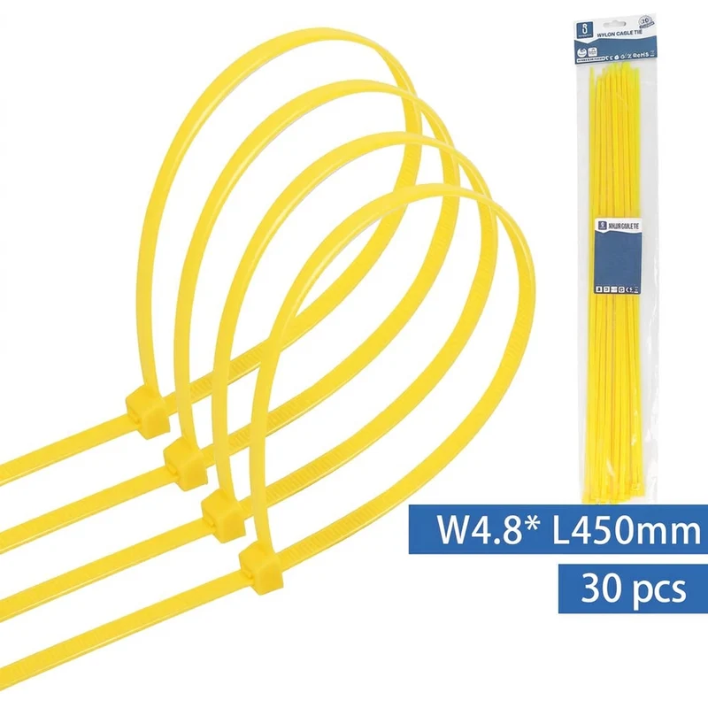 Kabelbinder, 30 Stk., 4,8 x 450 mm, gelb