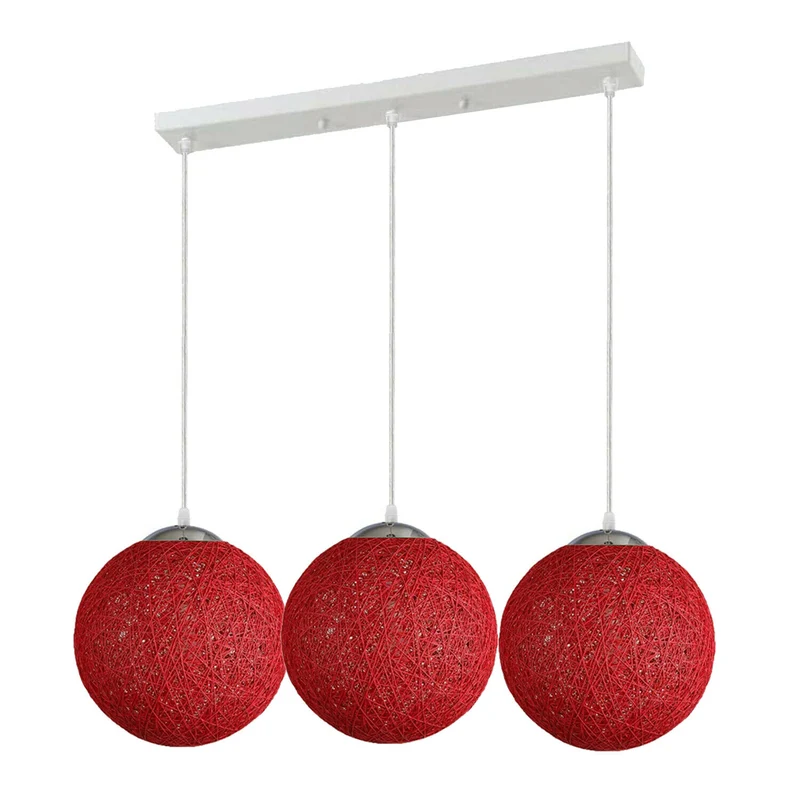 Modern Rattan Wicker Woven Ball Globe 3 Head Vine Ball Industrial Rectangle Base Deckenleuchte Rot~2068