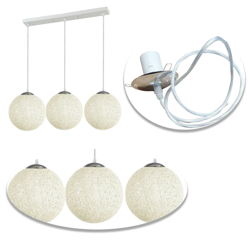 Modern Rattan Wicker Woven Ball Globe 3 Head Vine Ball Industrial Rectangle Base Deckenleuchte Weiß~2067