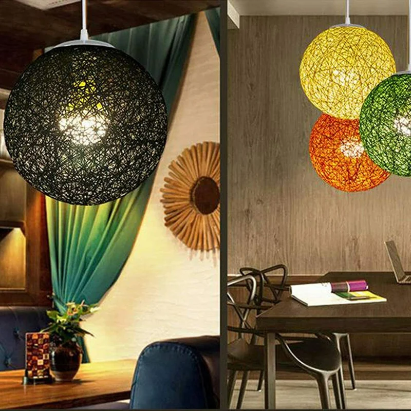 Rattan Lampe Geflochtener Lampenschirm deko schwarz lampen~2059