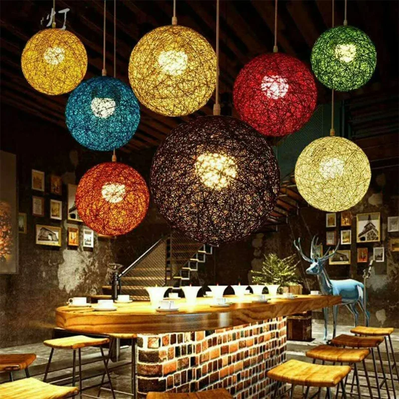 Rattan Lampe Geflochtener Lampenschirm deko schwarz lampen~2059