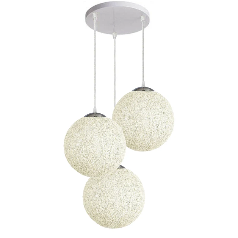 White Vine Ball Rattan Shade Chandelier Three Head Dekorative Round Base Deckenpendelleuchte~2047