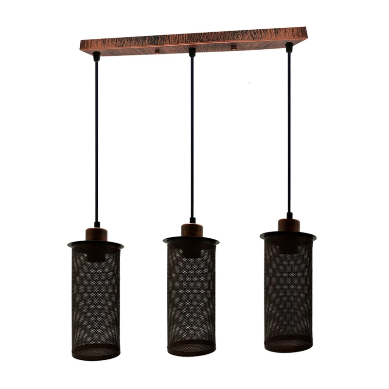 Retro 3 Köpfe Rechteckige Basis Rustikal Rot Hängendes Zubehör Deckenleuchte Abdeckung Dekorative Käfigleuchte~1906