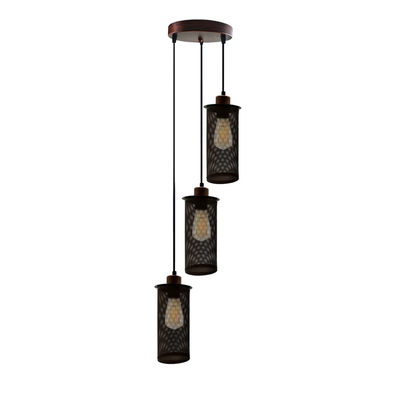 Retro 3 Köpfe Runde Basis Rustikal Rot Hängendes Zubehör Deckenleuchte Abdeckung Dekorative Käfigleuchte~1905