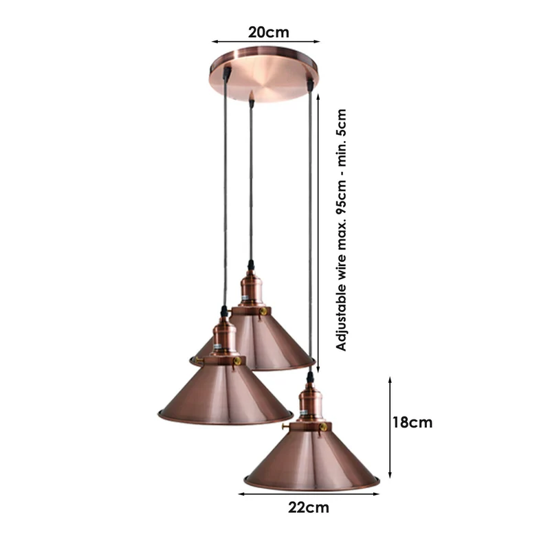 Industriel Pendelleuchte 3 flammig Hängelampen für Die Küche~1893