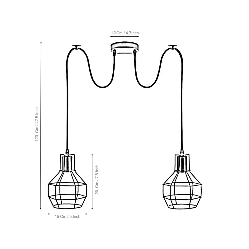 Vintage Spinnenlampe Doppel-Pendelleuchte Käfigschirme~1794