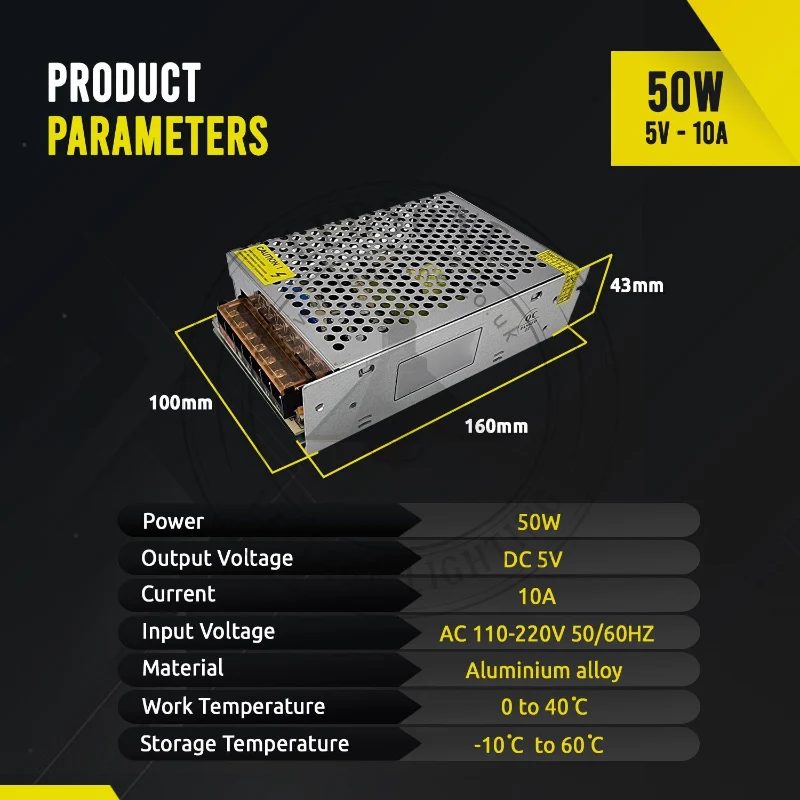 5V 10A 50W IP20 LED-Transformator-Treiber-Schaltnetzteil ~1861
