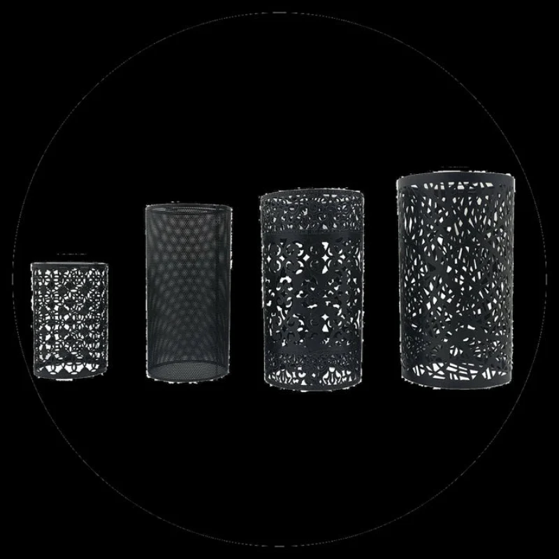4er Set Schwarze Metall Lampenschirme im Drahtkäfig-Design~1762