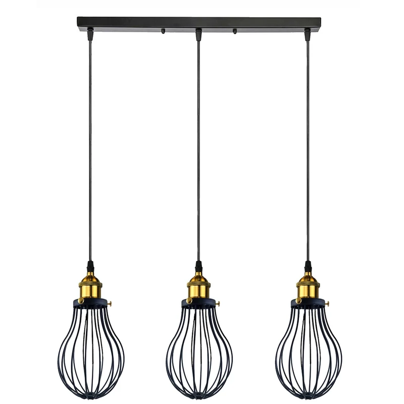 Industrial 3 Köpfe schwarz hängende Anhänger Zubehör Deckenleuchte Abdeckung dekorative Käfigleuchte~1845