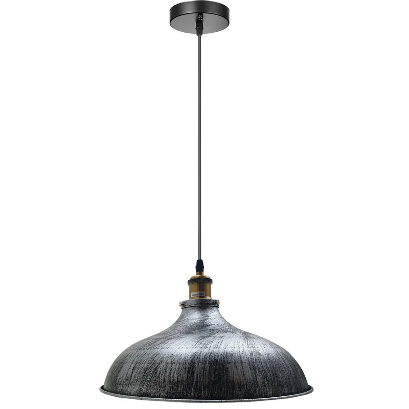 Vintage Pendelleuchte im Landhausstil – Gebürstetes Silber, E27 Fassung, 1m Kabel~2787