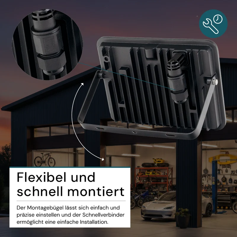 LED-Fluter mit Schnellverbinder, rahmenloses Design, 50 W, 4000 K (neutralweiß), 5000 lm, IP65