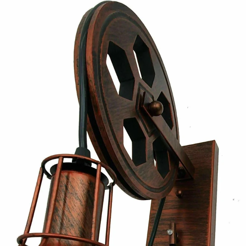 Höhenverstellbare Pulley Wandleuchte |Rustikales Rot E27~1480