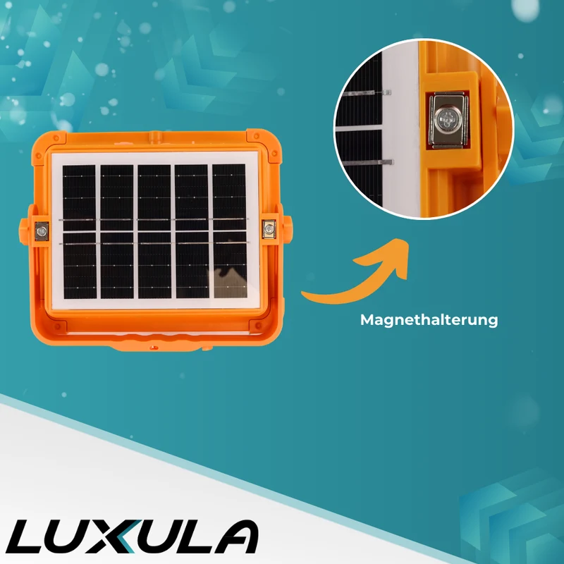 Solar Baustrahler mit Akku, CCT, 6 Std.Leuchtzeit, USB In- & Output, IP65, Magnet- & Hängefunktion