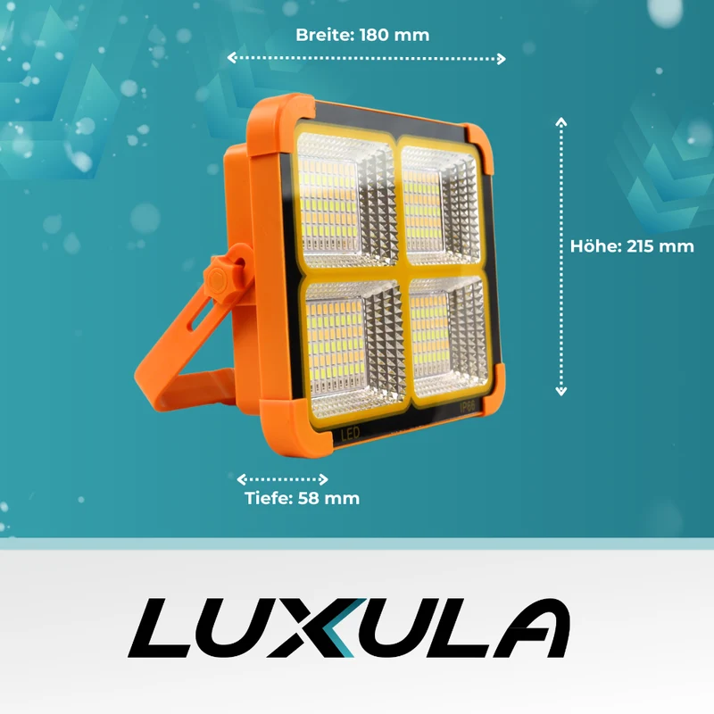 Solar Baustrahler mit Akku, CCT, 6 Std.Leuchtzeit, USB In- & Output, IP65, Magnet- & Hängefunktion