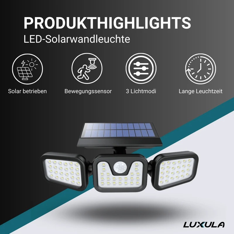 Solar Wandleuchte mit PIR-Sensor, 8 Stunden Leuchtdauer, 4000 K (neutralweiß), IP54, flexible Außenleuchte