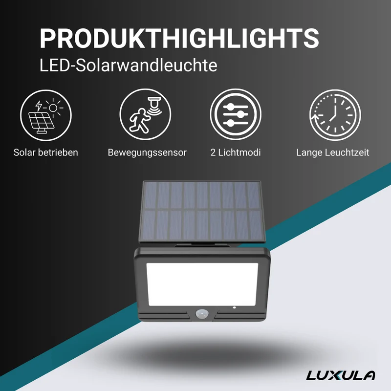 Solar Wandleuchte mit PIR-Sensor, 10 Stunden Leuchtdauer, 4000 K (neutralweiß), IP54, Außenleuchte