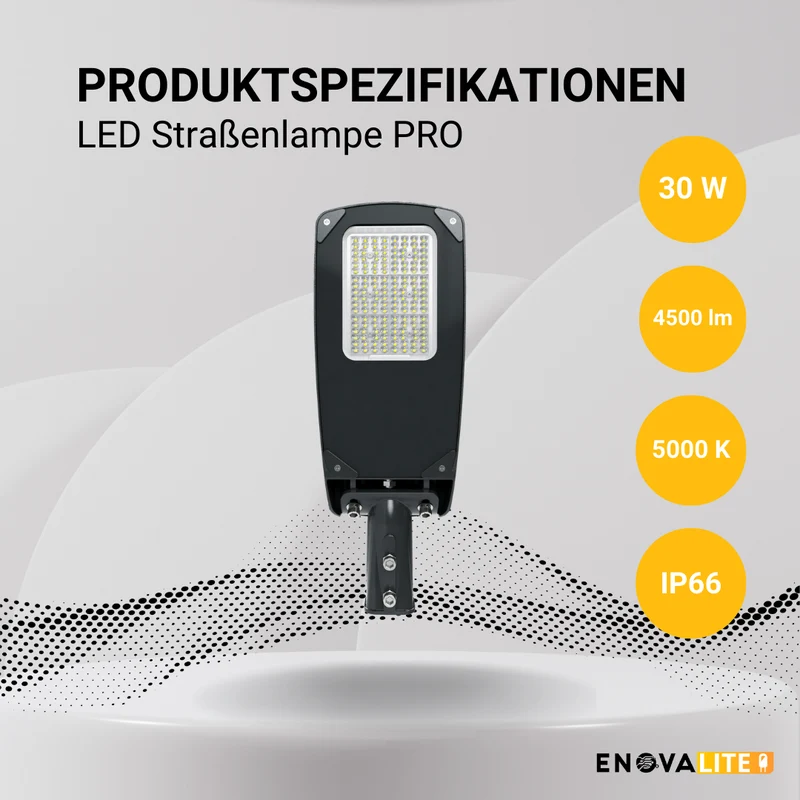 LED-Straßenleuchte PRO, 30 W, 4500 lm, 5000 K (neutralweiß), IP66, SOSEN Driver, LUMILEDS LED