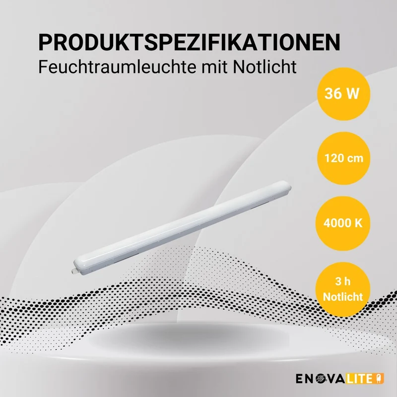 LED Feuchtraumleuchte mit Notlicht, 120 cm, 36 W, 3960 lm, neutralweiß, IP66, durchschleifbar