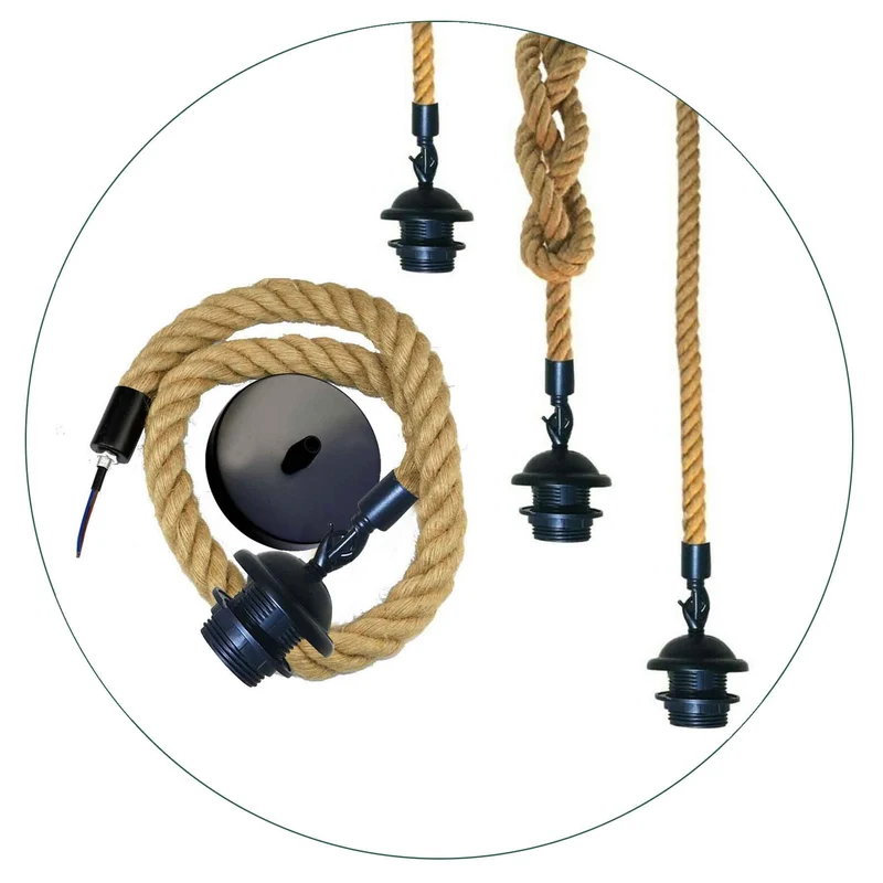 E27 Lampenfassung mit Kabel Hanfseil für Pendelleuchte~1813