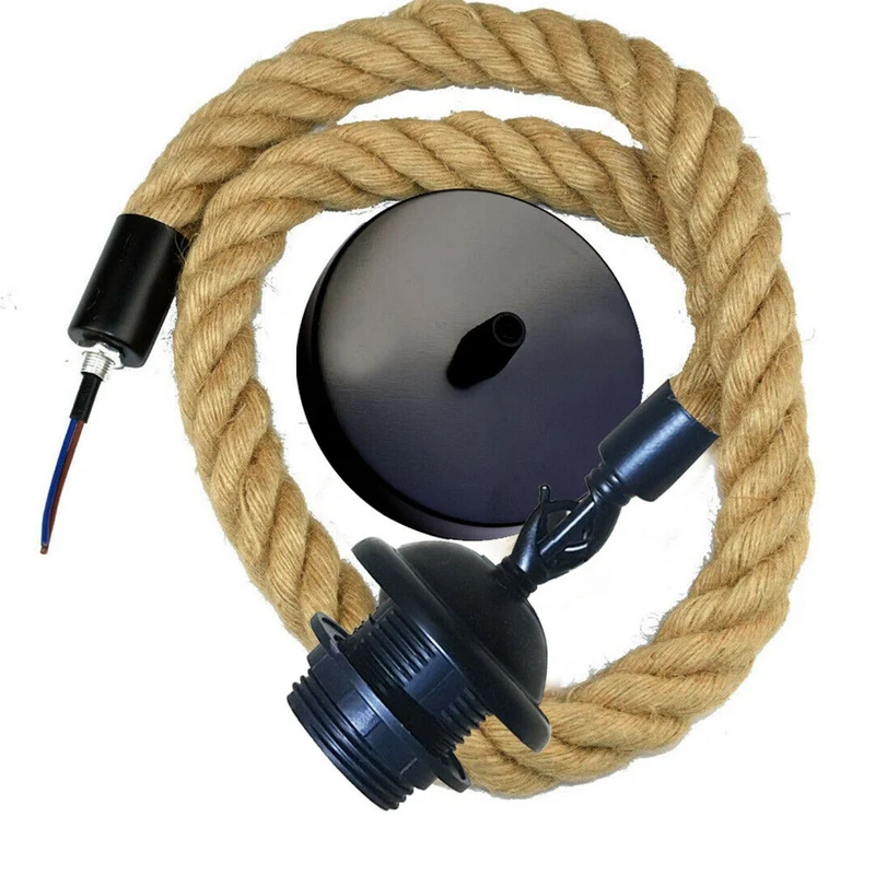 E27 Lampenfassung mit Kabel Hanfseil für Pendelleuchte~1813