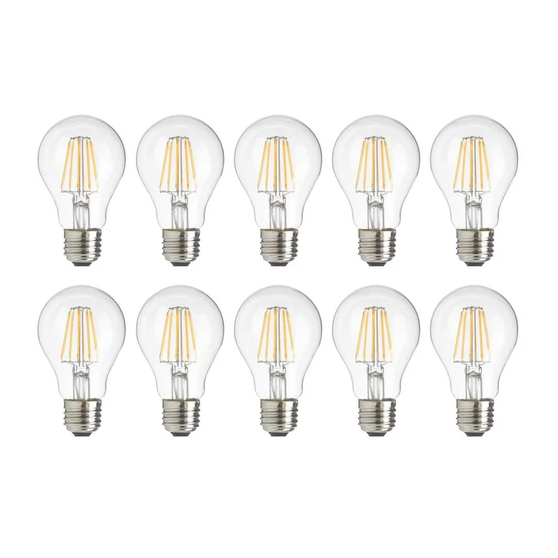 10er Pack LED Filament Leuchtmittel E27, A60, 7W, 700lm, 2700K, transparentes Glas