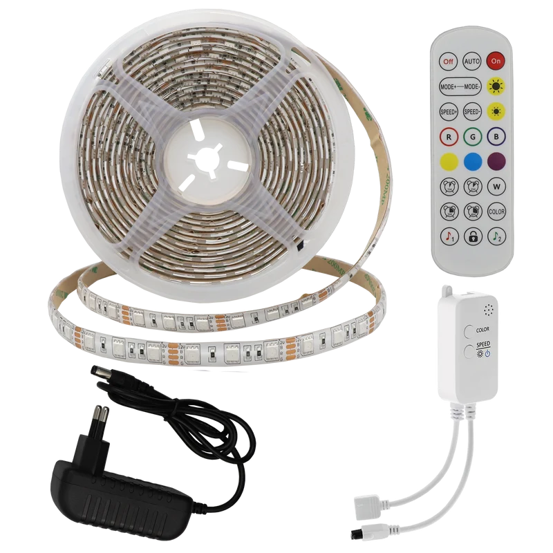 LED-Leuchtstreifen Set, RGB, 12 V, 60 LEDs, Netzteil + APP Steuerung + Bluetooth Music, 5 m, IP54