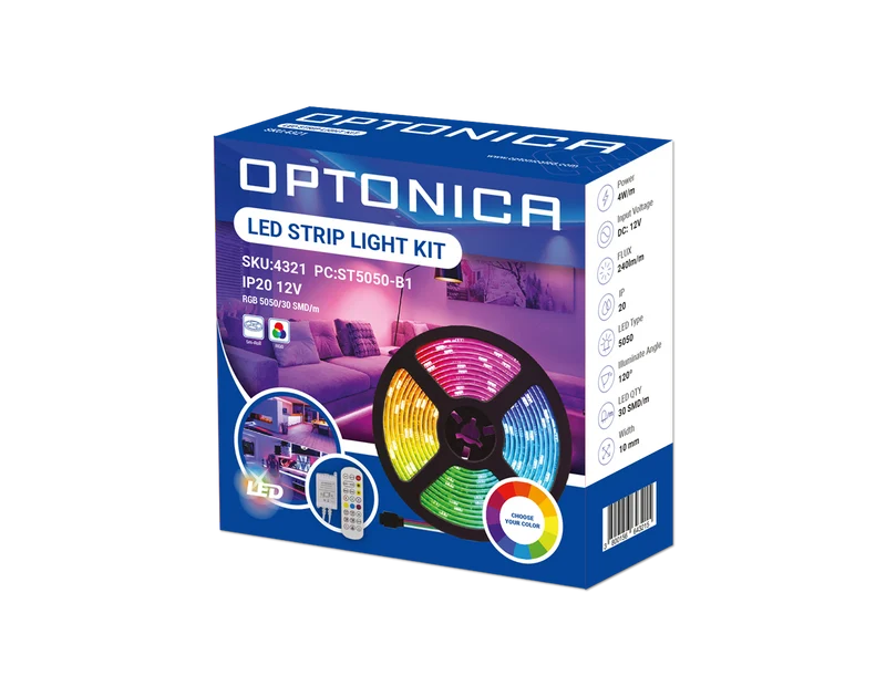 LED-Leuchtstreifen Set, RGB, 12 V, 60 LEDs, Netzteil + APP Steuerung + Bluetooth Music, 5 m, IP54