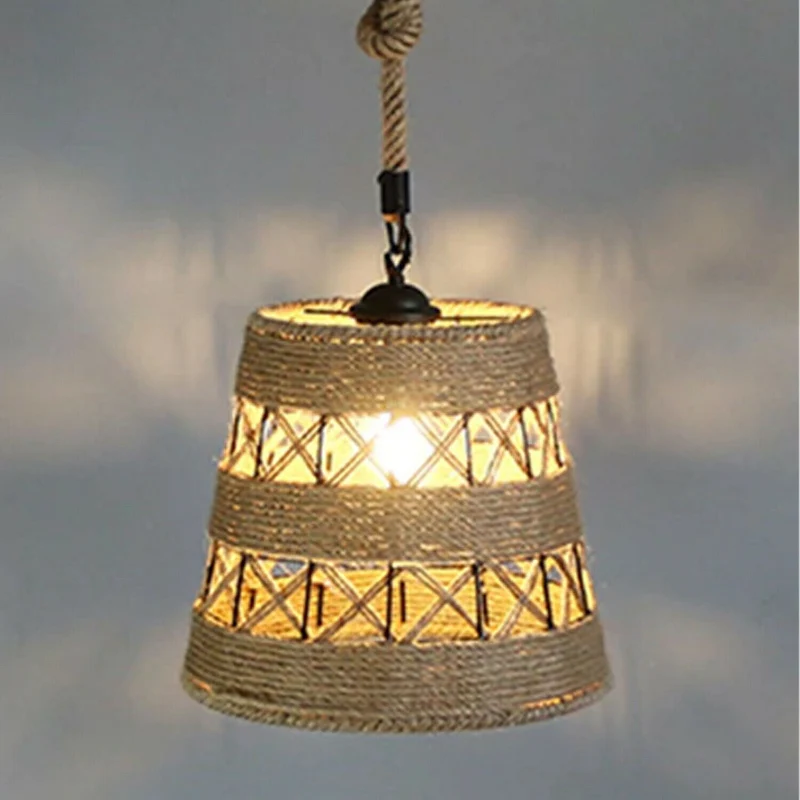 Retro Hanfseil Schwarz Pendelleuchte & Hängelampe~1697