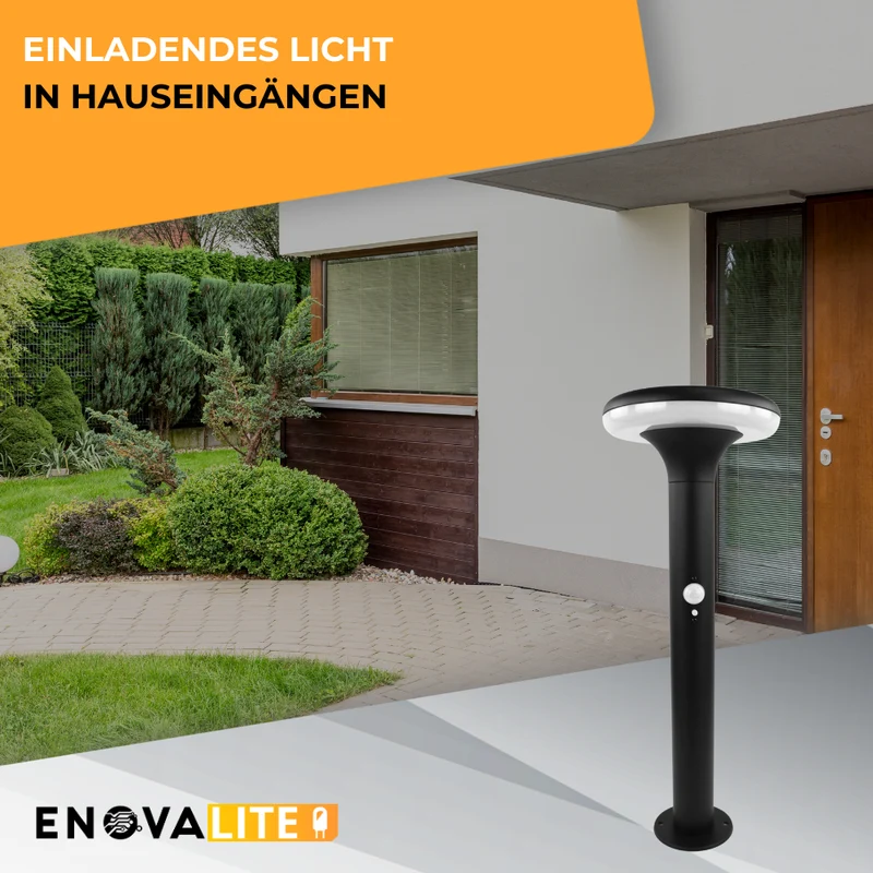 Solar Wegeleuchte mit PIR Sensor, rund, 3000 K (warmweiß), 12 Stunden Leuchtzeit, 3 Lichtmodi, IP54, aus Aluminium