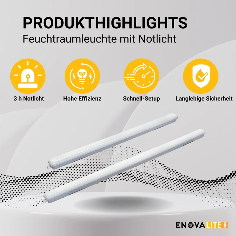 LED Feuchtraumleuchte mit Notlicht, 150 cm, 50 W, 5500 lm, neutralweiß, IP66, durchschleifbar