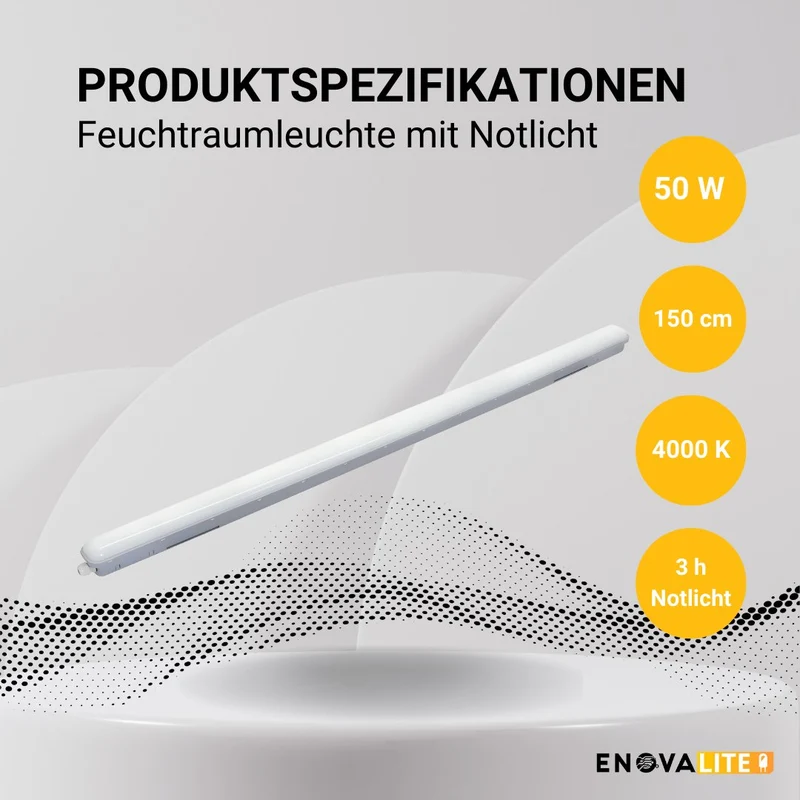 LED Feuchtraumleuchte mit Notlicht, 150 cm, 50 W, 5500 lm, neutralweiß, IP66, durchschleifbar