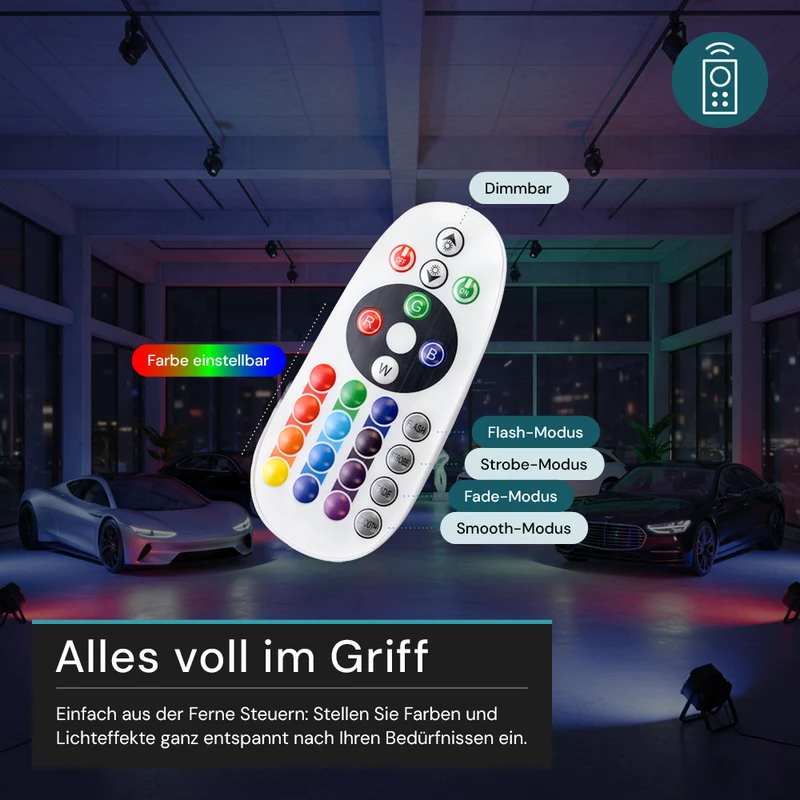 RGB LED-Fluter, 10 W, schwarz, IP65, mit Fernbedienung, RGBW-Farbwechsel