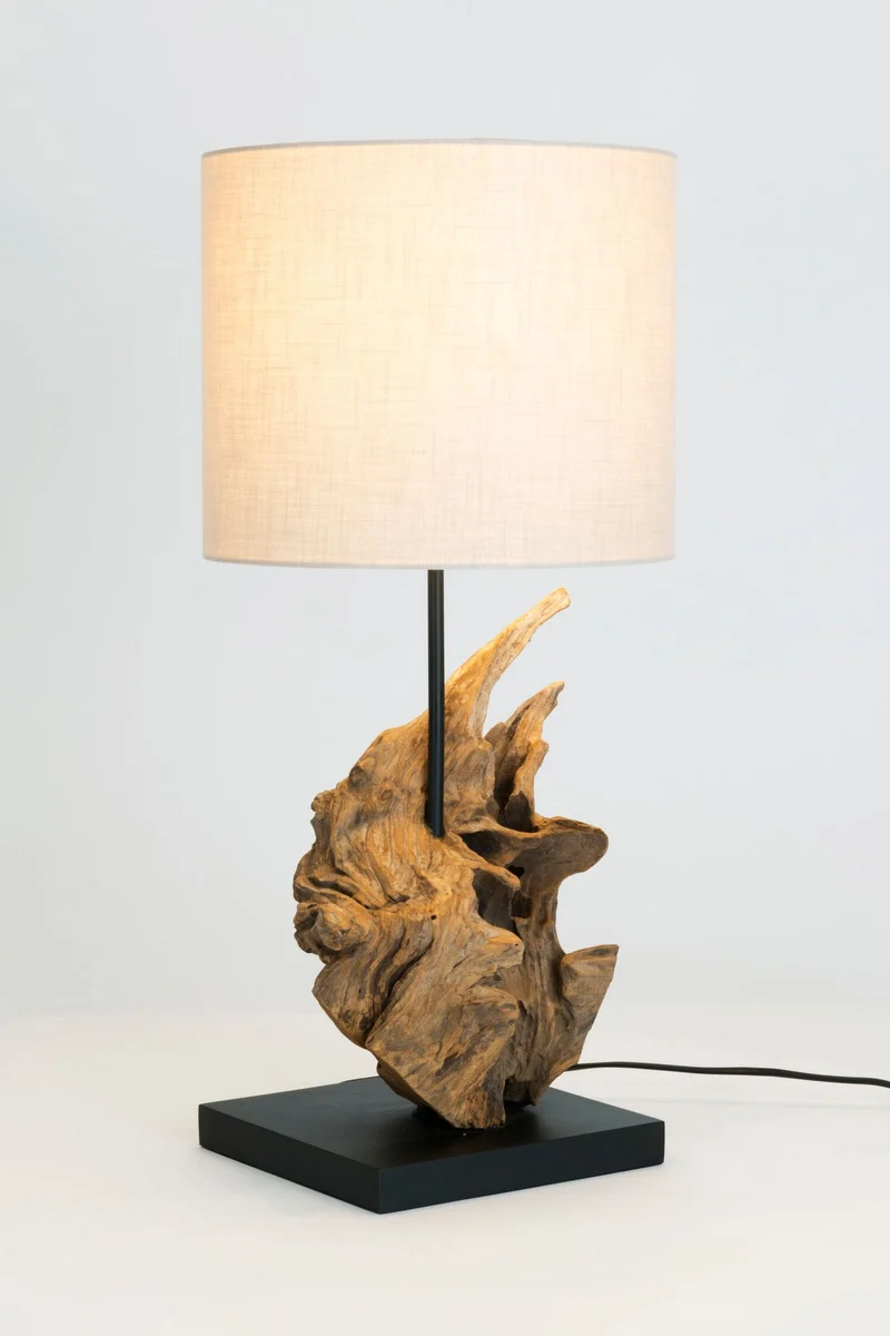Tischlampe Filicudi Akazienholz mit Schirm Rund Ø 27cm