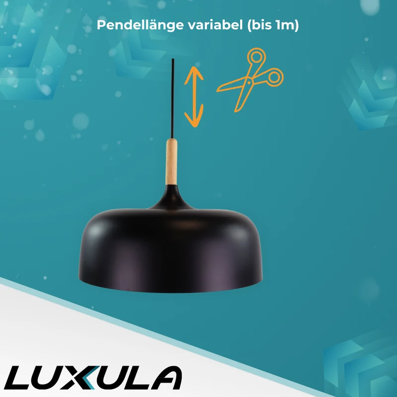 Moderne Pendelleuchte in schwarz, runde Form, aus Metall, E27-Fassung, IP20, Ø30 cm