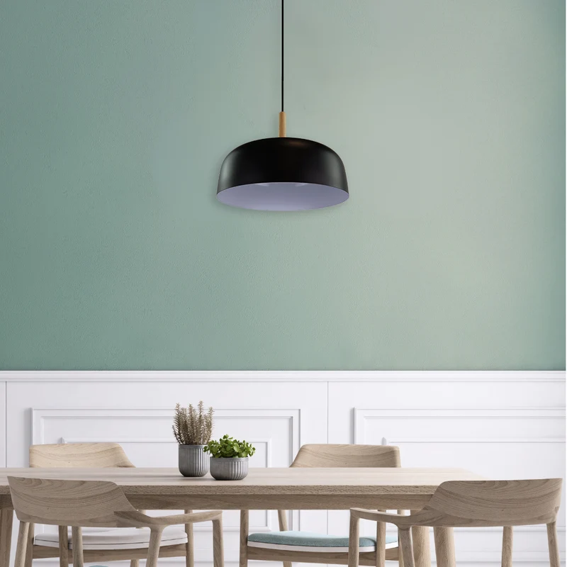 Moderne Pendelleuchte in schwarz, runde Form, aus Metall, E27-Fassung, IP20, Ø30 cm