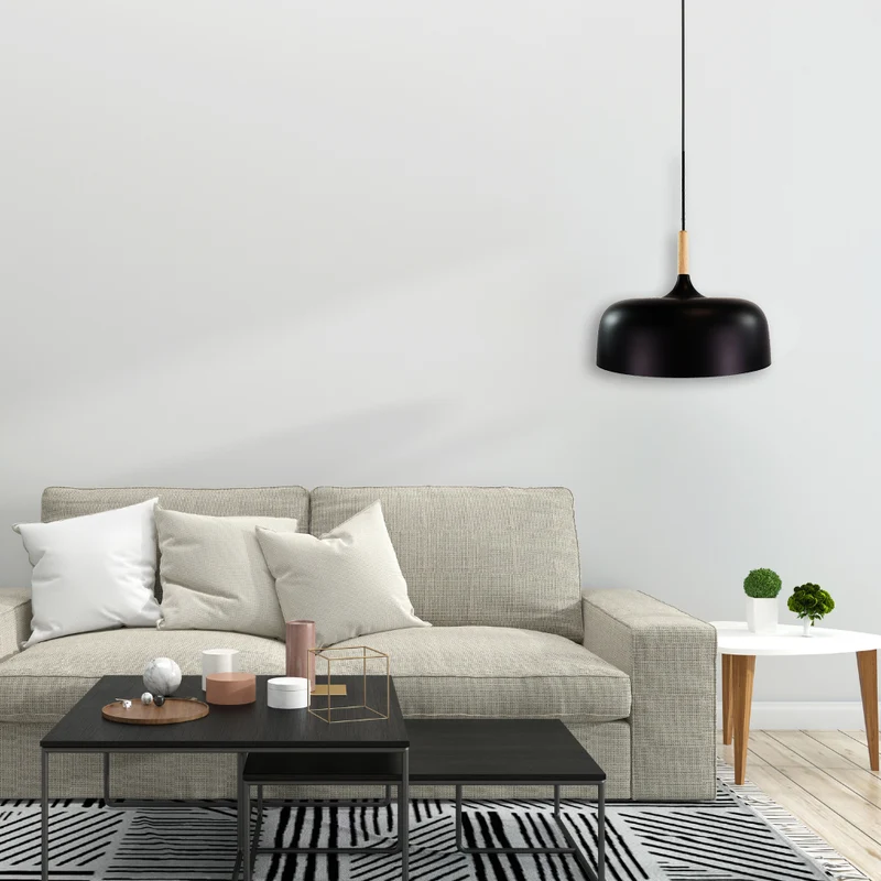 Moderne Pendelleuchte in schwarz, runde Form, aus Metall, E27-Fassung, IP20, Ø30 cm