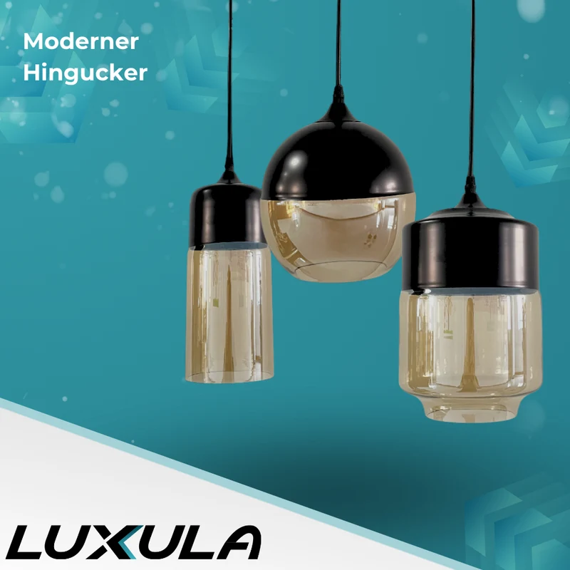 Elegante Pendelleuchte in schwarz, rundlich, aus Glas, E27-Fassung, IP20, Ø18 cm