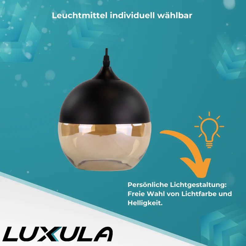Elegante Pendelleuchte in schwarz, kugelförmig, aus Glas, E27-Fassung, IP20, Ø20 cm