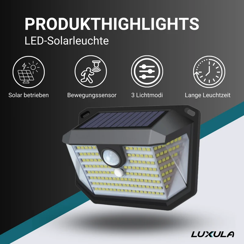 Solar-Wandleuchte mit PIR-Lichtsensor, 7 Stunden Leuchtdauer, mit 3 Lichtmodi, IP44-geschützt und in kaltweiß